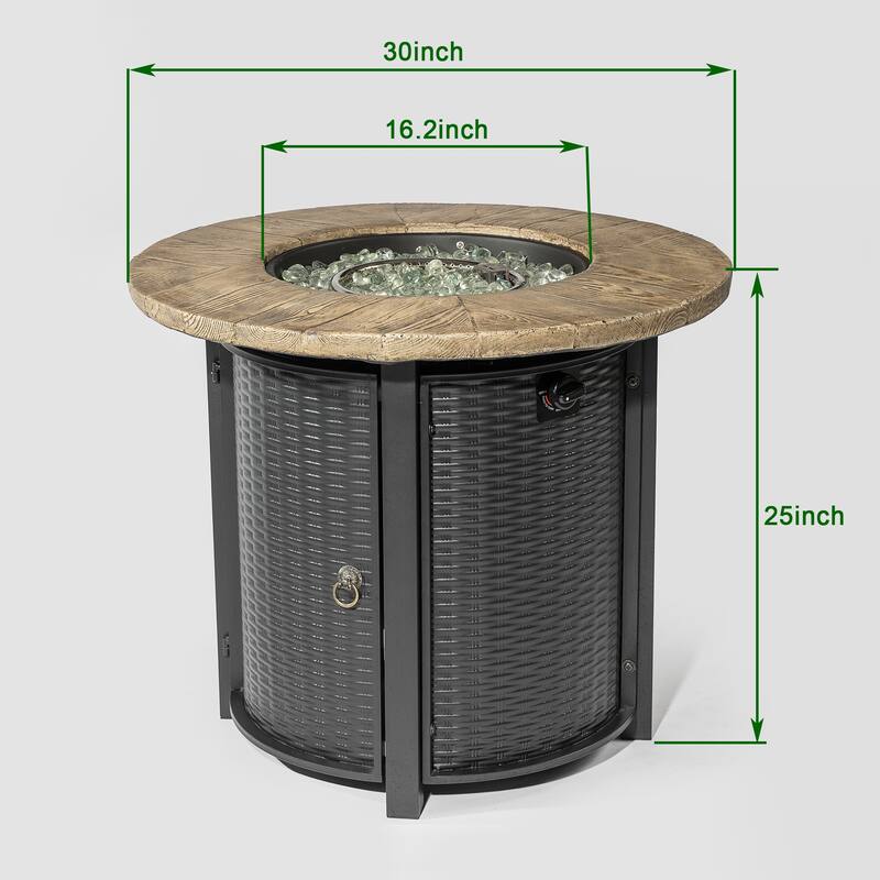 GDFStudio - Phoenix Round Steel Fire Pit Table with Steel Lid and Lava Rocks