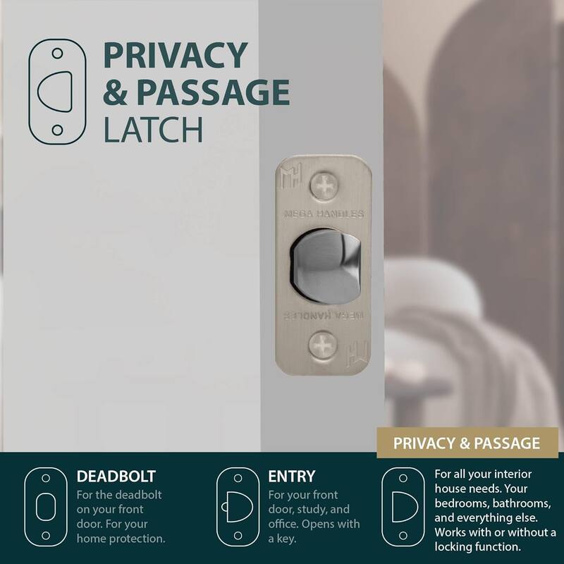Mega Handles 2-Way Adjustable Door Latch | Universal Half Moon Spindles | For Hidden & Interior Door Lock Systems