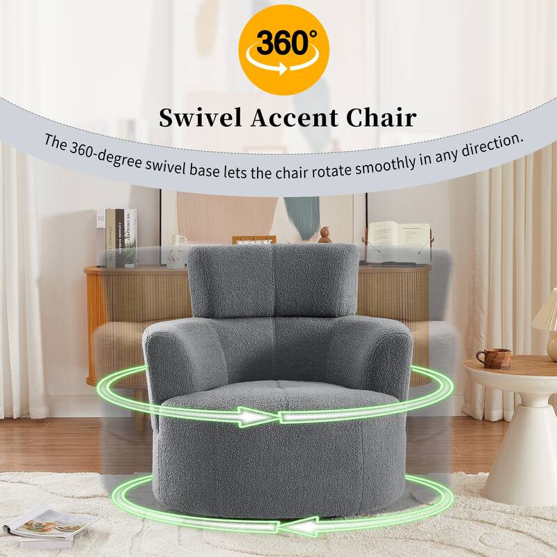 360° Swivel Chair, Upholstered Barrel Chair with Adjustable Headrest Modern Swivel Round Sofa Chair for Living Room