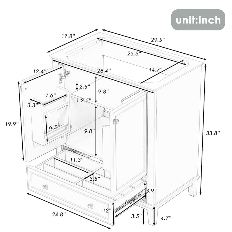 30" Bathroom Vanity without Sink,Bathroom Cabinet
