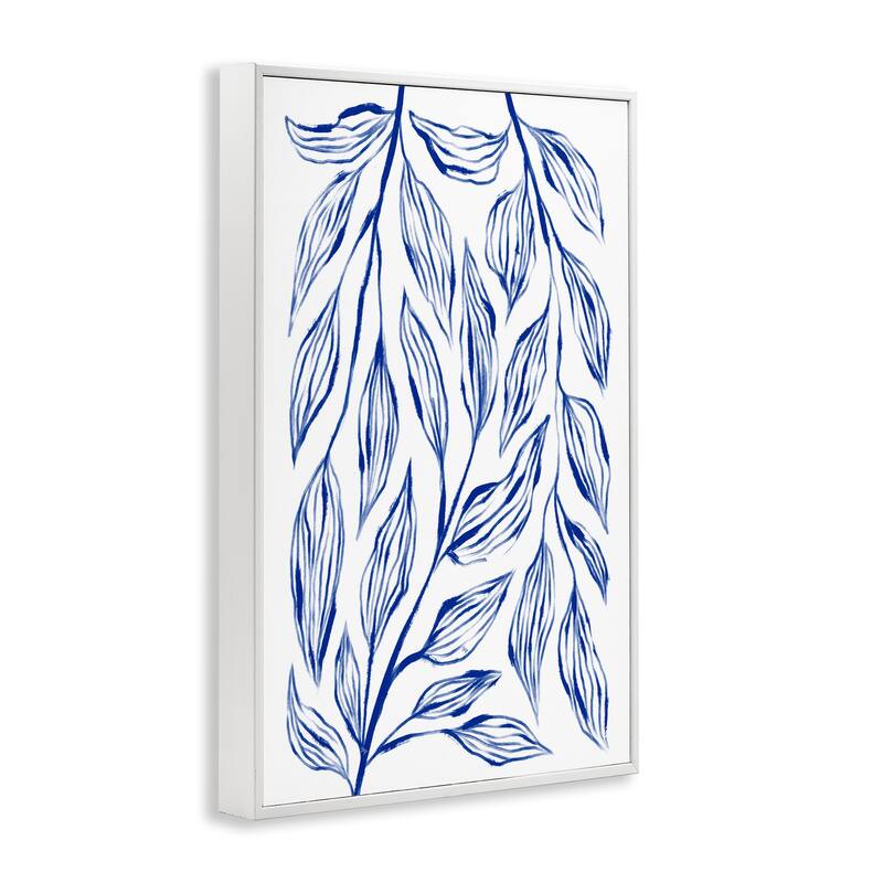 Stupell Simple Blue Leaves on White Framed Giclee Art Design By Martina Pavlova