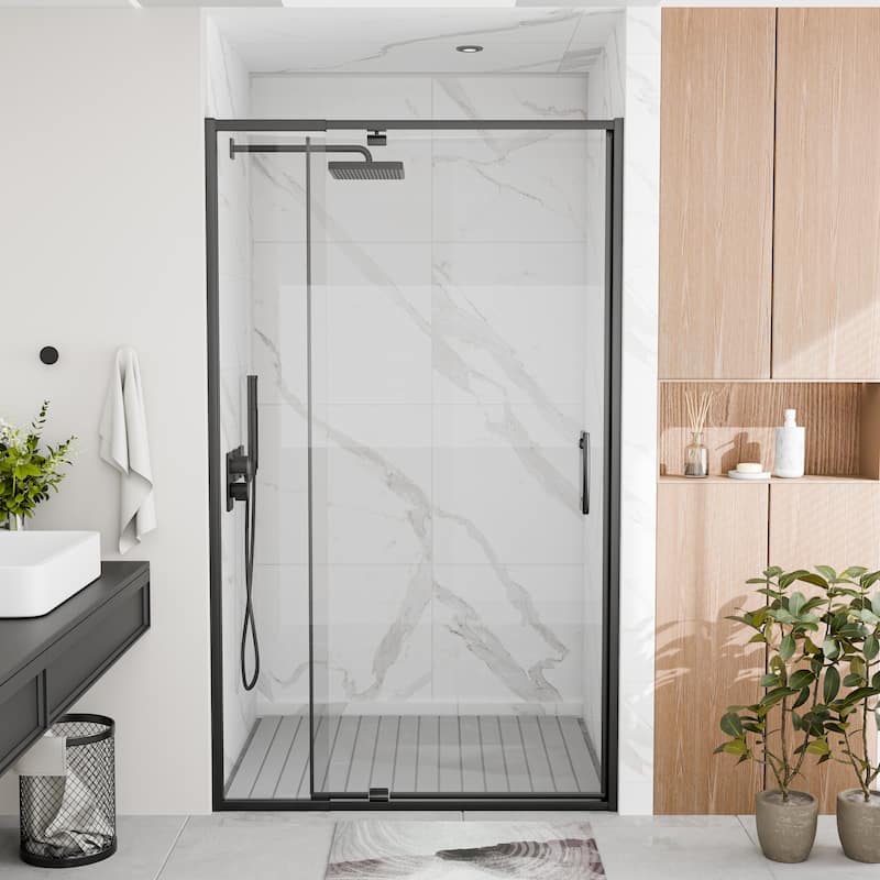 Modland 38-42"x71'' Adjustable Pivot Shower Door - Auto-Lift Hinge, Magnetic Seal, 5 Finishes for Uneven Walls - 42''x 71''