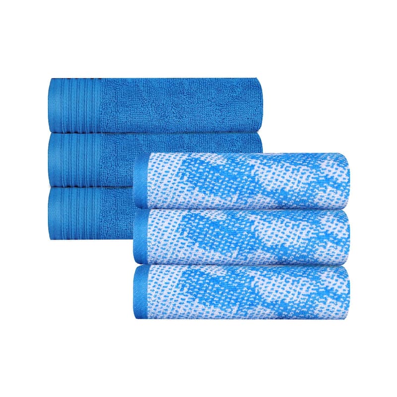 Superior Cotton Solid and Marble Hand Towel Set of 6
