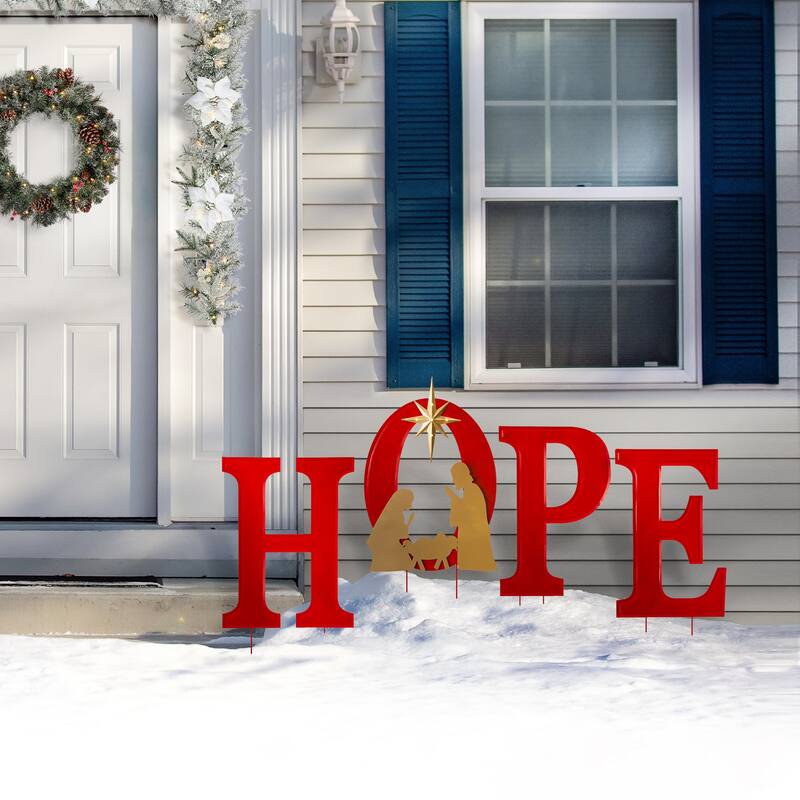 Glitzhome Christmas Metal JOY HOPE Sign Snowmen Yard Stake Wall Sign Standing Decor