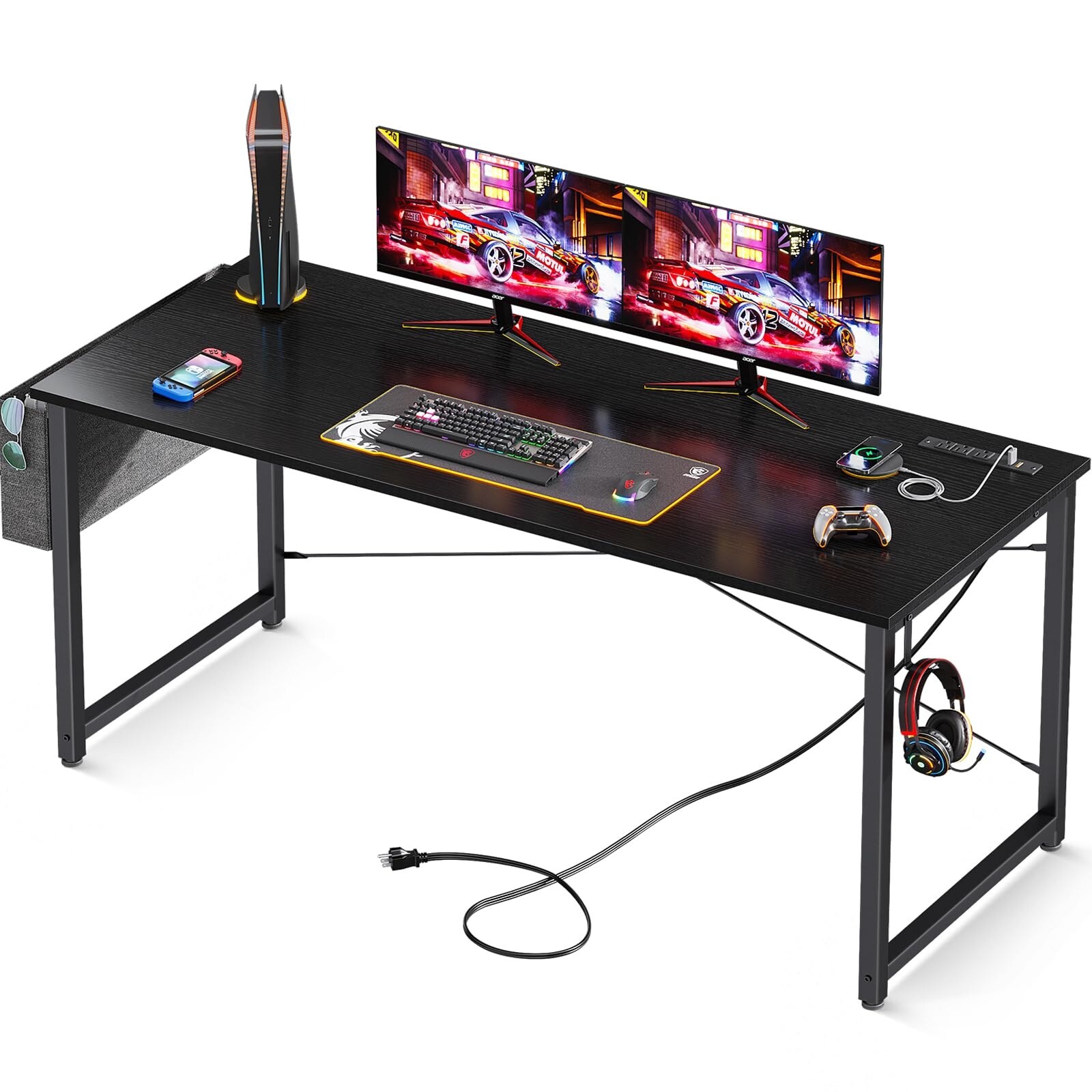63 inch Small Computer Desk with Power Outlet for Small Spaces Home