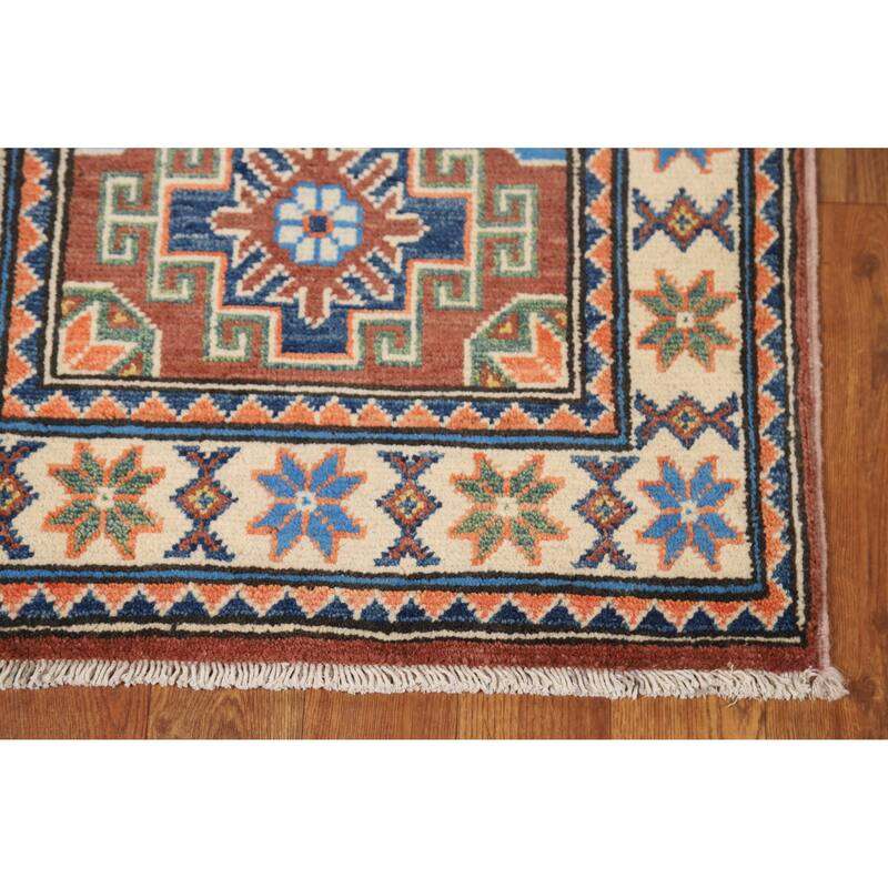 Traditional Kazak Oriental Foyer Rug Handmade Brown Wool Carpet - 2'0"x 3'0"