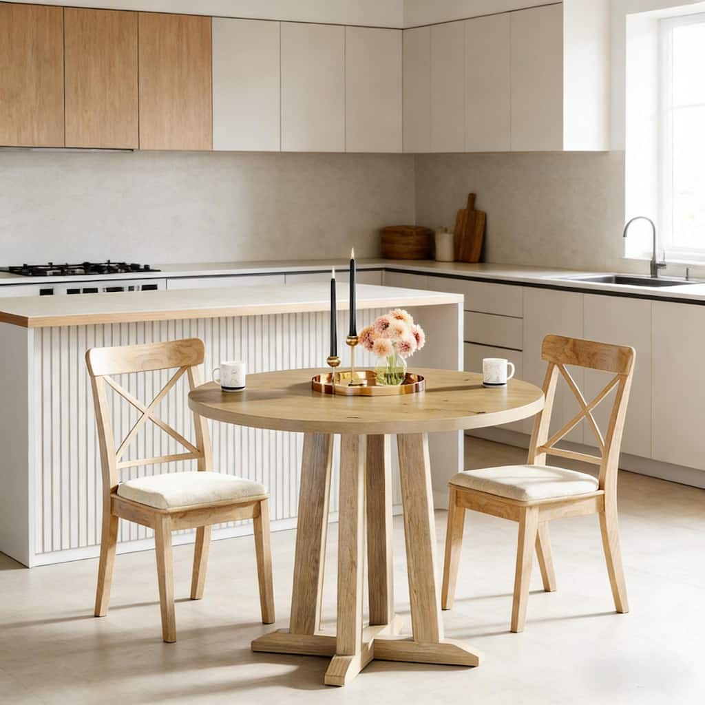 Compact Greeting Table,Wood Kitchen Table,Round Dining Table,Reading table - Natural