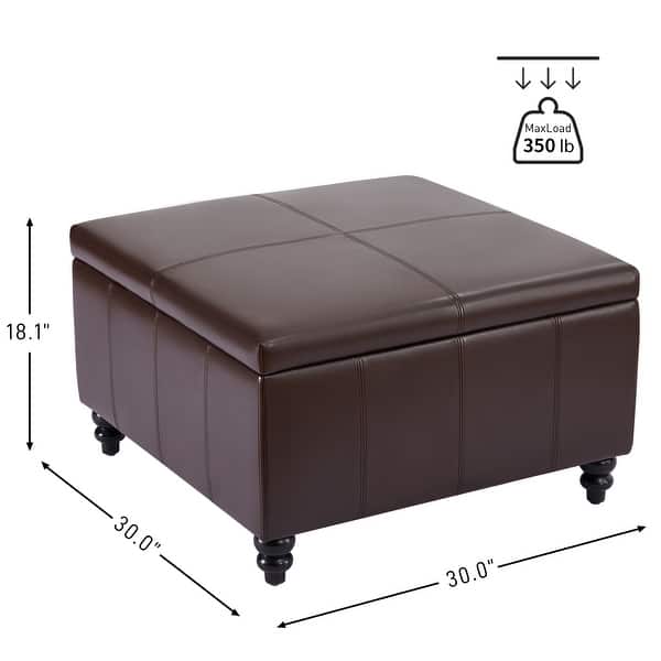 dimension image slide 4 of 5, Leather Square Storage Ottoman for Living Room, Brown/ Black 30"W x 30"D x 18.1"H