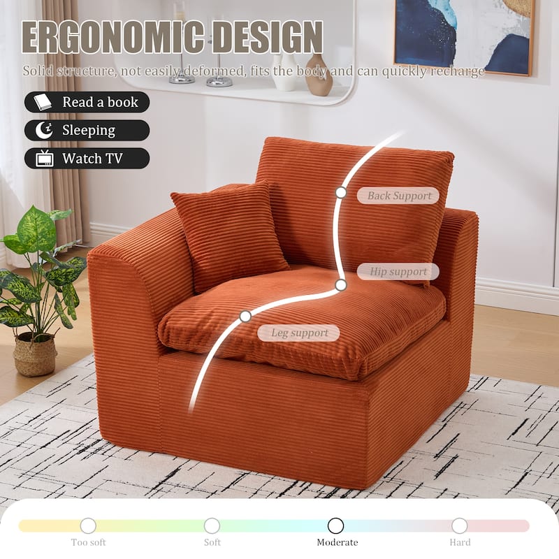 Ergonomic Corduroy Cloud Couch Modular Loveseat Sofa with Curved Armrests, High-Density Foam Support and Detachable Covers