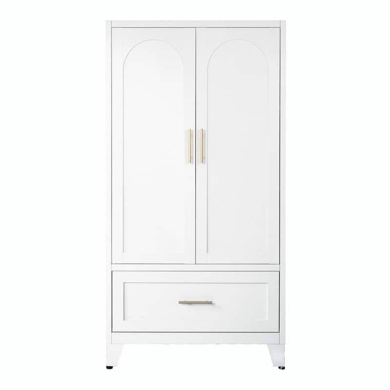 60" Tall Metal Wardrobe Cabinet - 2-Door Closet with Hanging Rod, Shelf, and Drawer