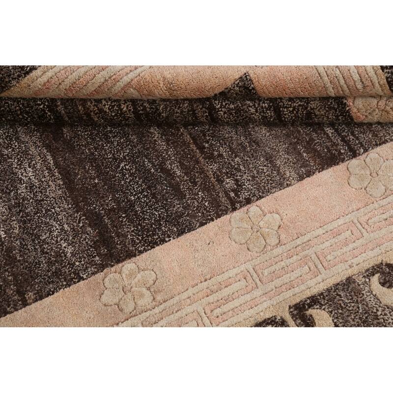 Geometric Vegetable Dye Nepalese Oriental Wool Area Rug Hand-knotted - 5'7" x 7'9"