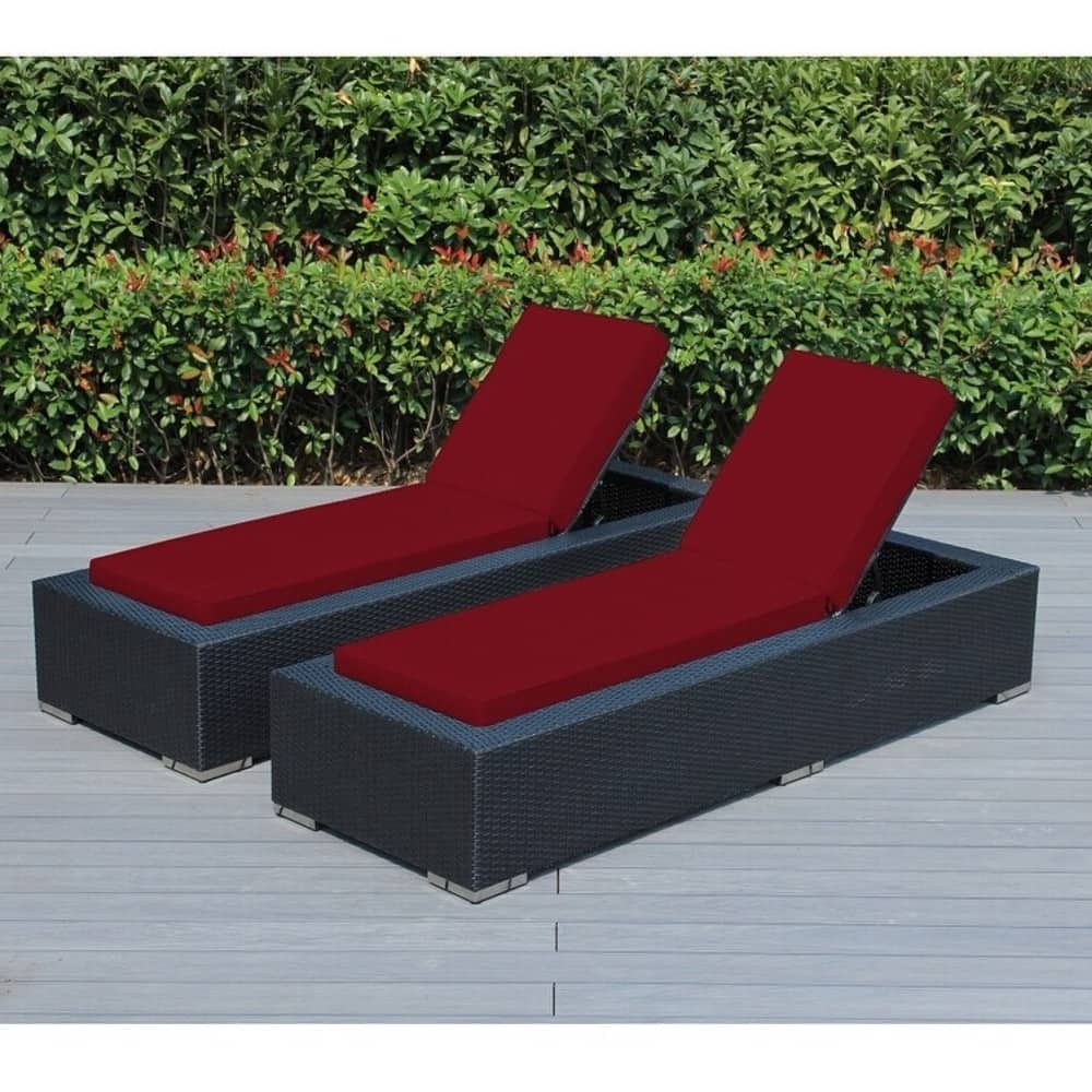 Ohana Outdoor Patio 2 Piece Black Wicker Chaise Lounge Set - No Assembly