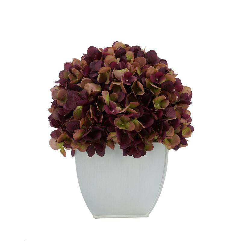 Faux Hydrangea in Cream Tapered Zinc Cube