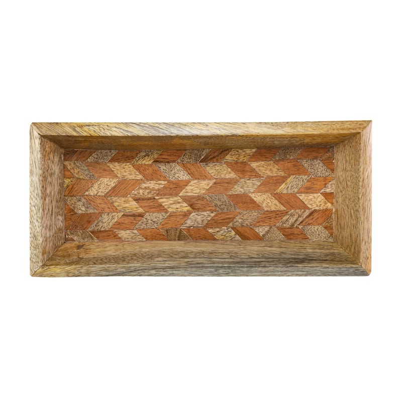 Foreside Home & Garden Tiled Pattern Tray Mango Wood - 10 x 4.5 x 1.5"H