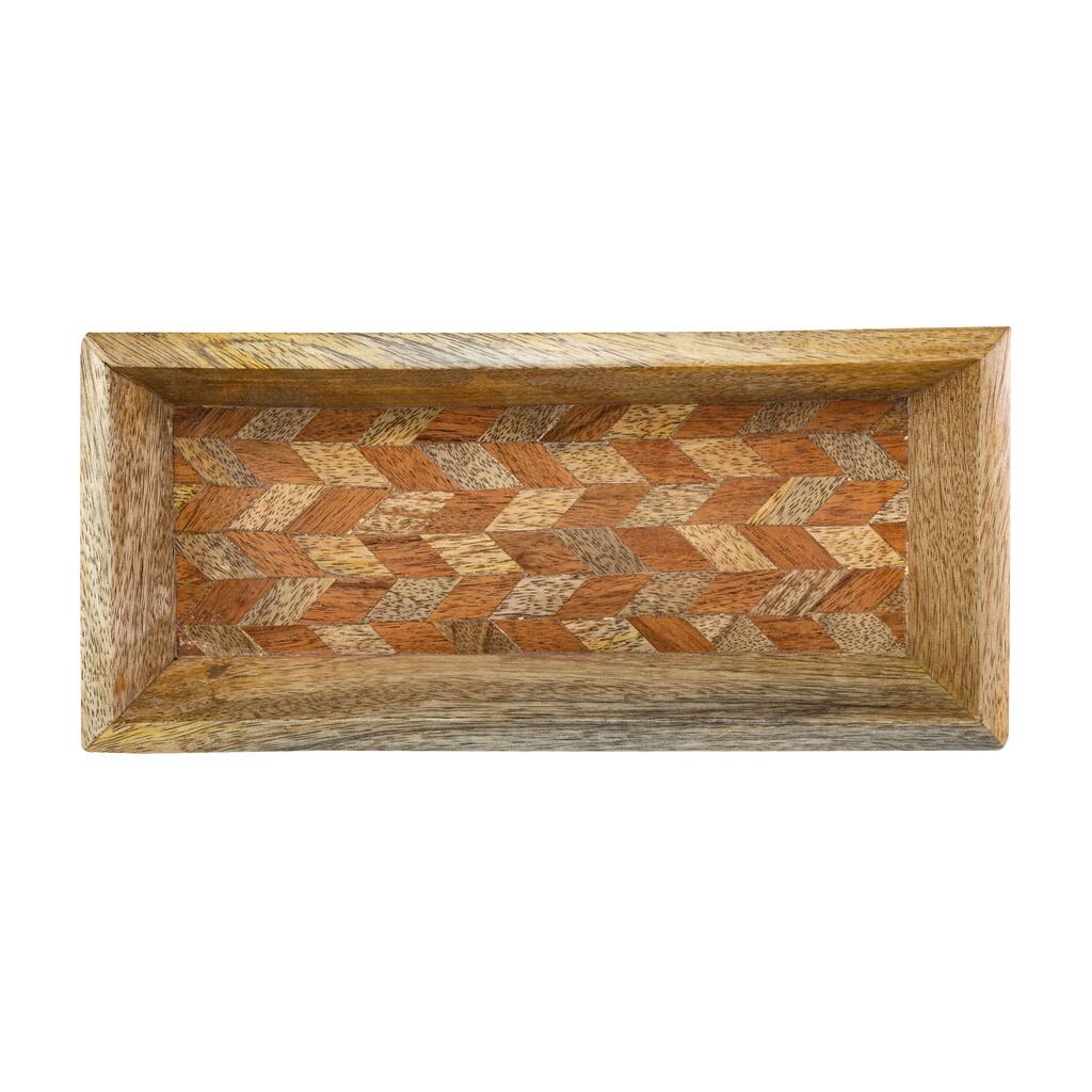 Foreside Home & Garden Tiled Pattern Tray Mango Wood - 10 x 4.5 x 1.5"H