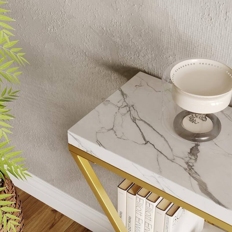 3-Tier X-Shaped Console Table, Entryway Table with Storage Shelf