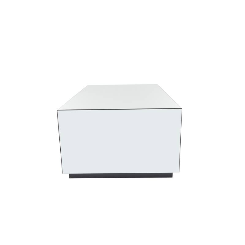 Silver Glass Mirrored Rectangle Living Room Coffee Table with Elevated Base