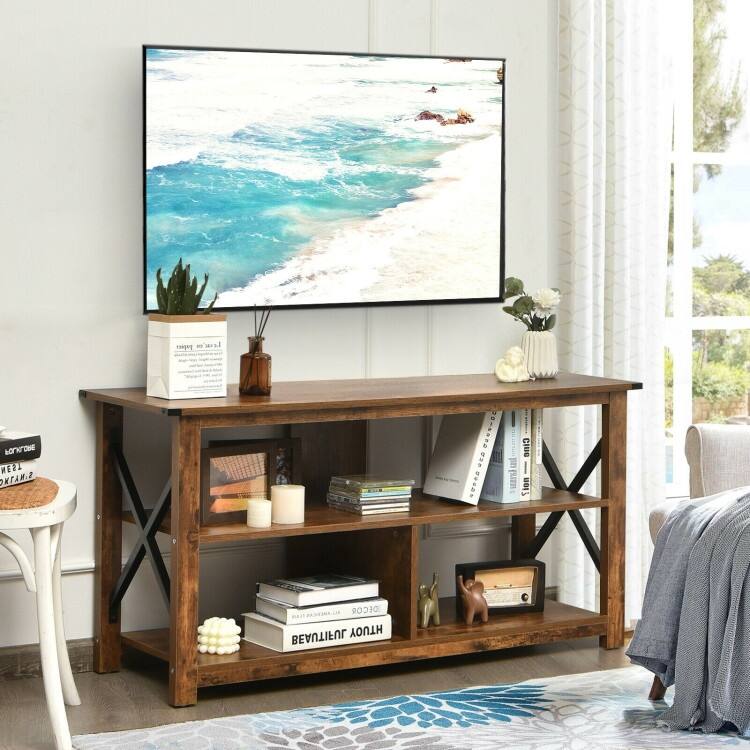 Modern Farmhouse TV Stand Entertainment Center for TV's up to 55" with Open Shelves - 47"X16"X23.5"(LXWXH)