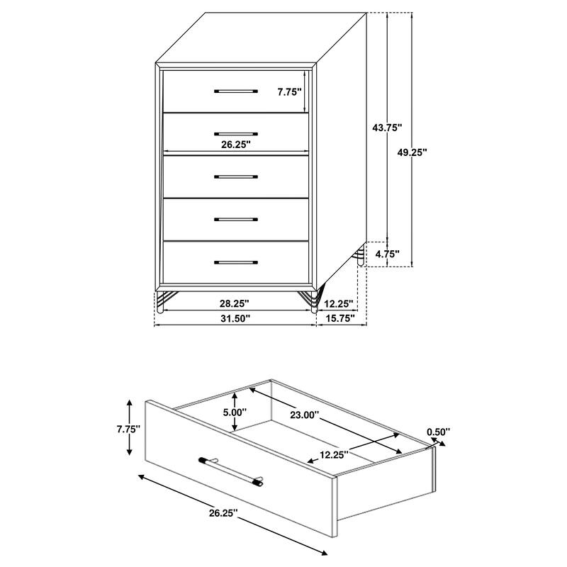 Lucia Modern Classic 5-drawer Bedroom Chest of Drawers White