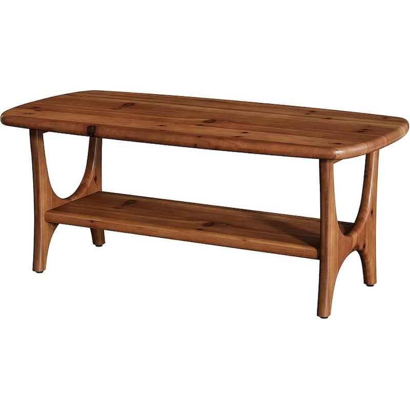 47.24” Mid-Century Modern Solid Wood Coffee Table, 2-Tier Rectangle Living Room Table