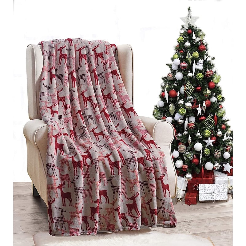 Décor&More Festive Holiday Microplush Throw Blanket (50" x 60") - Reindeer Silhouette