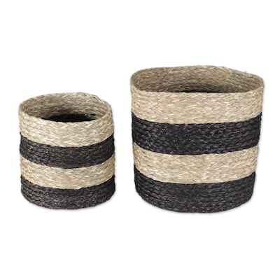 Novica Handmade Striped Essence Natural Fiber Baskets (Set Of 2)