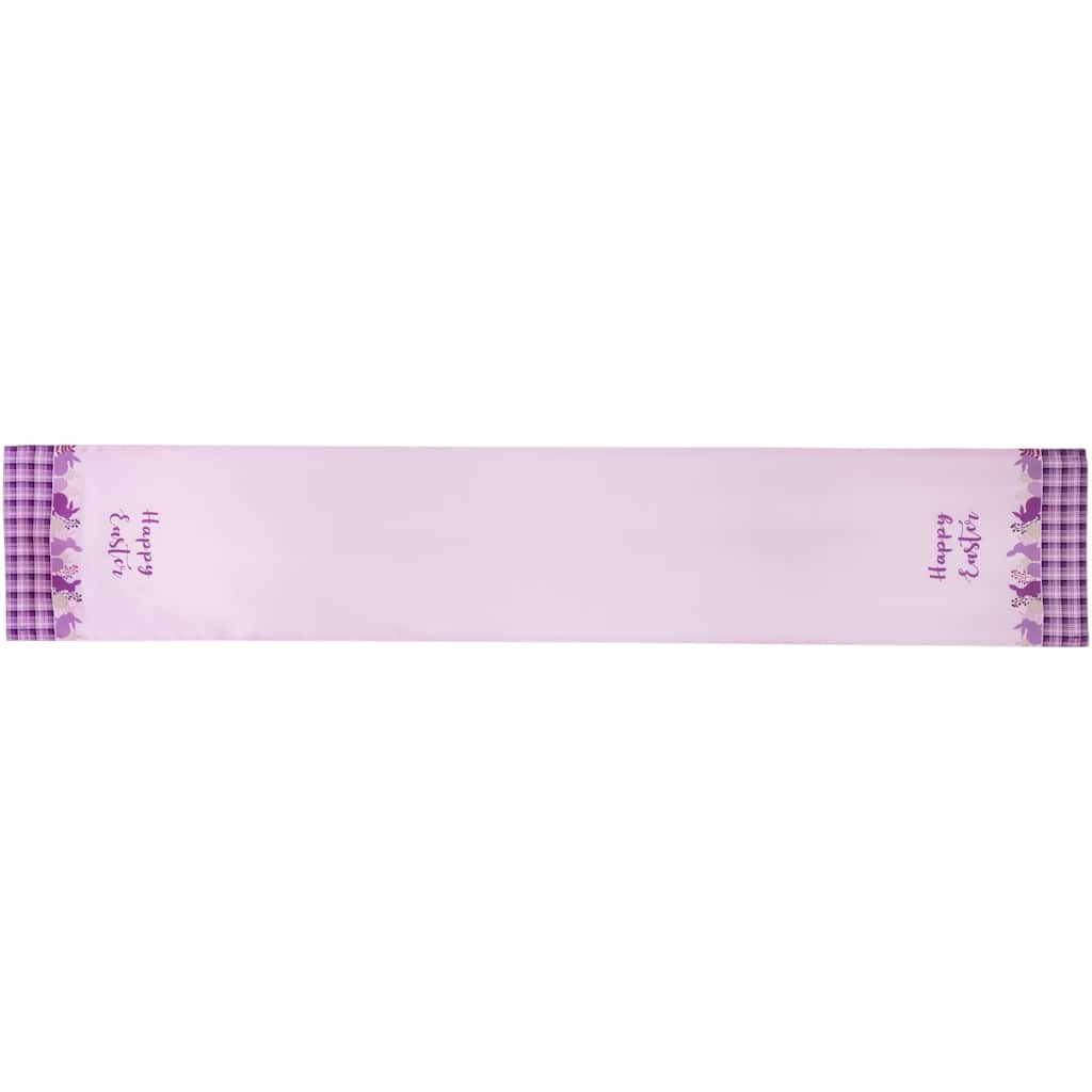 72" Pastel Purple "Happy Easter" Plaid Table Runner