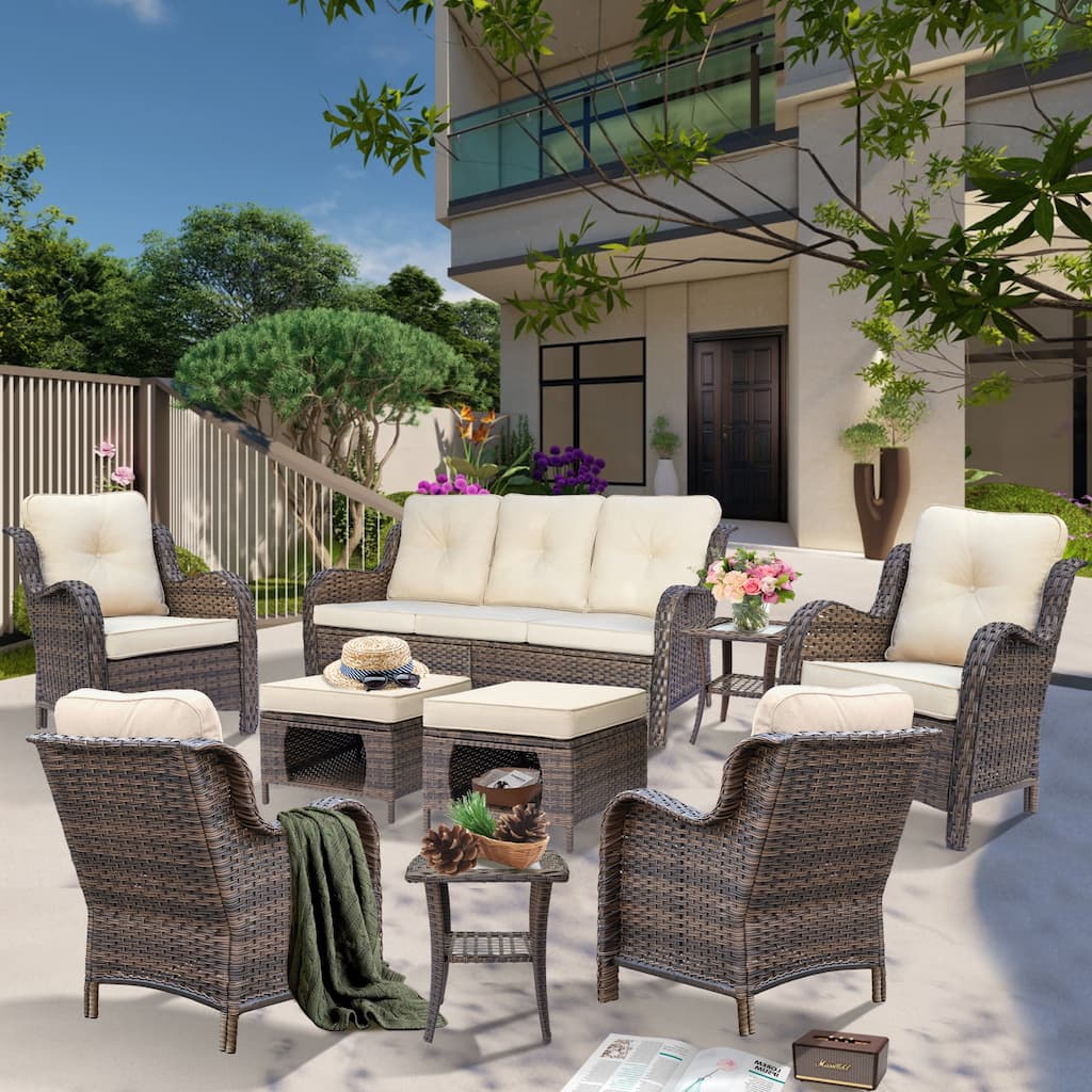 High Back Brown Wicker Outdoor Patio Conversation Seating Sets