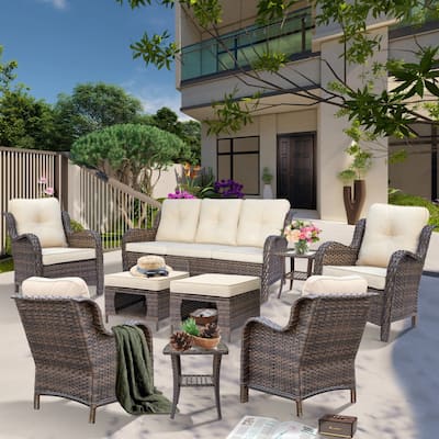Outdoor Brown Wicker Patio Furniture Seating Chairs Sets with Cushions