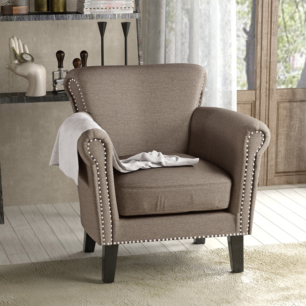 Roomfitters Upholstered Club Chair with Rolled Arms, Nailhead Trim and Cushioned Seat, Stylish Accent Armchair