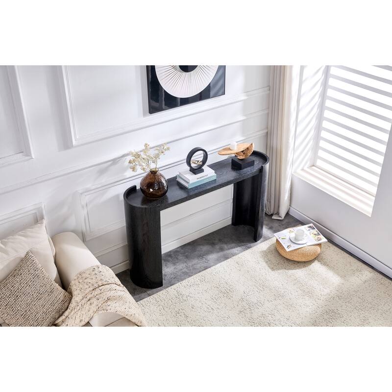 Black curved foyer table - Black wood grain minimalist entrance small space living room sofa side table