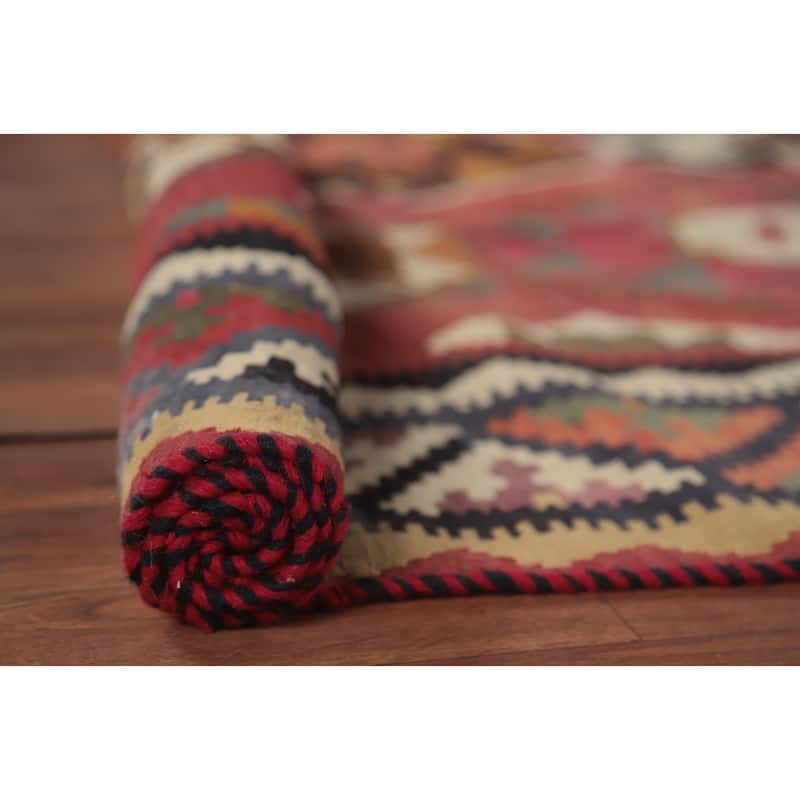 Hand Woven Oriental 100% Wool Carpet Southwestern Tribal Red Kilim Area Rug - 6' 11'' X 5' 3''