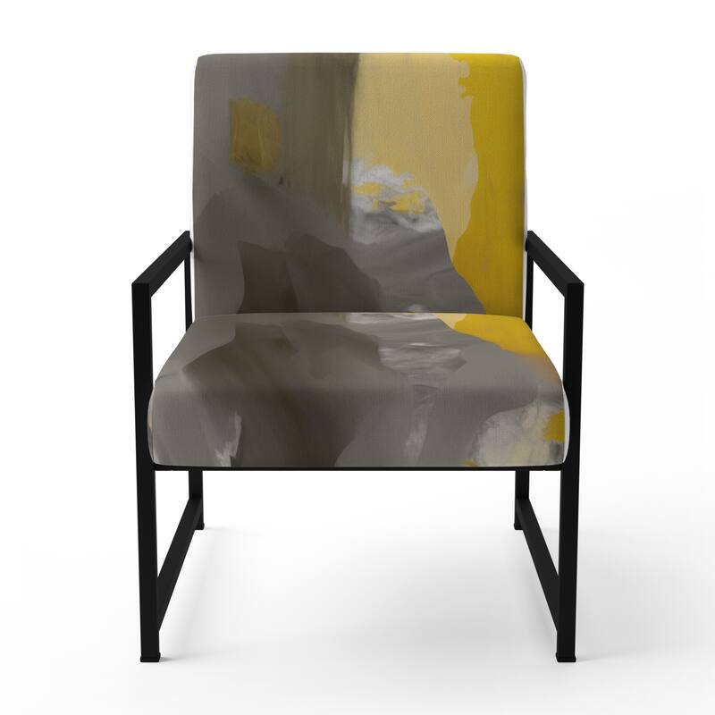 Designart "Mustard Yellow And Vivid Gray II" Upholstered Abstract Accent Chair and Modern & Contemporary Arm Chair