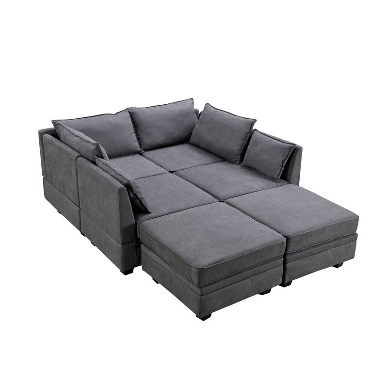 U-Shape Modular Sectional Sofa with Convertible Bed, Reversible Chaise,Storag