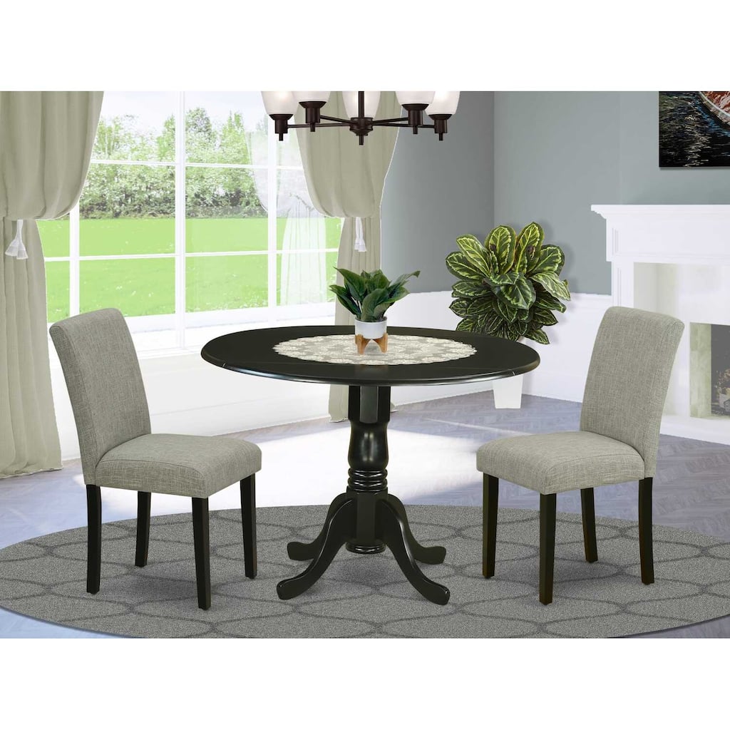 HomeStock 3-Pc Black Finish Solid Wood Top-Round Dining Room Set with Dropleaf-Seats 4