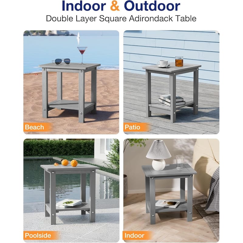 WINSOON HIPS All Weather 2 Layer Outside Table Adirondack Square Side Table