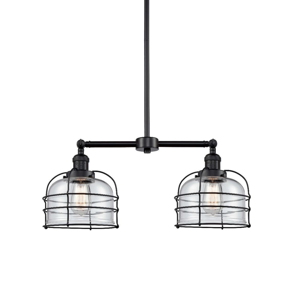 Innovations Lighting 209 Large Bell Cage  Large Bell Cage 2 Light 24" Wide Linear Chandelier (Matte Black / Silver Plated Mercury) - Chandeliers For Bedrooms by Overstock.com