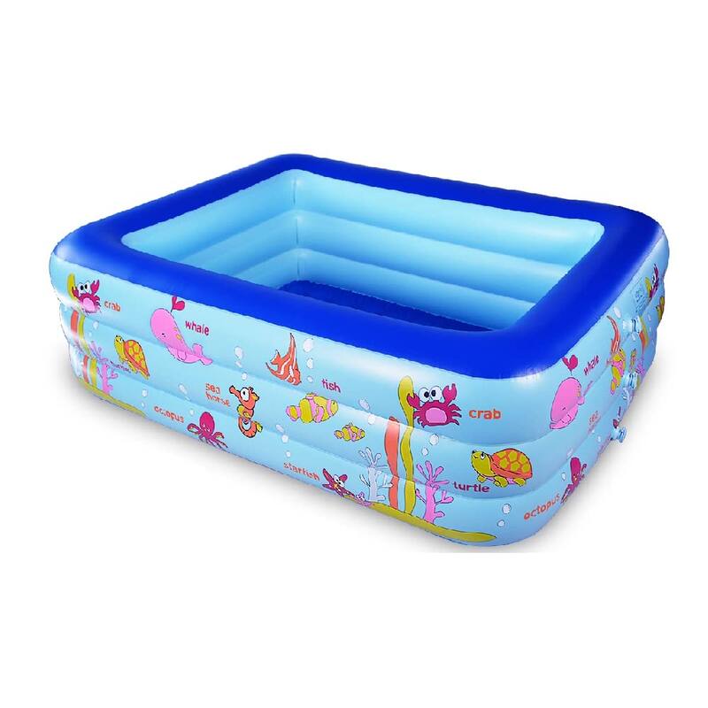 Inflatable Swimming Pool with Inflatable Soft Floor, 70" x 55" x 24" Blow Up Pool for Kids and Adults, Ocean World Kiddie Pool - Blue
