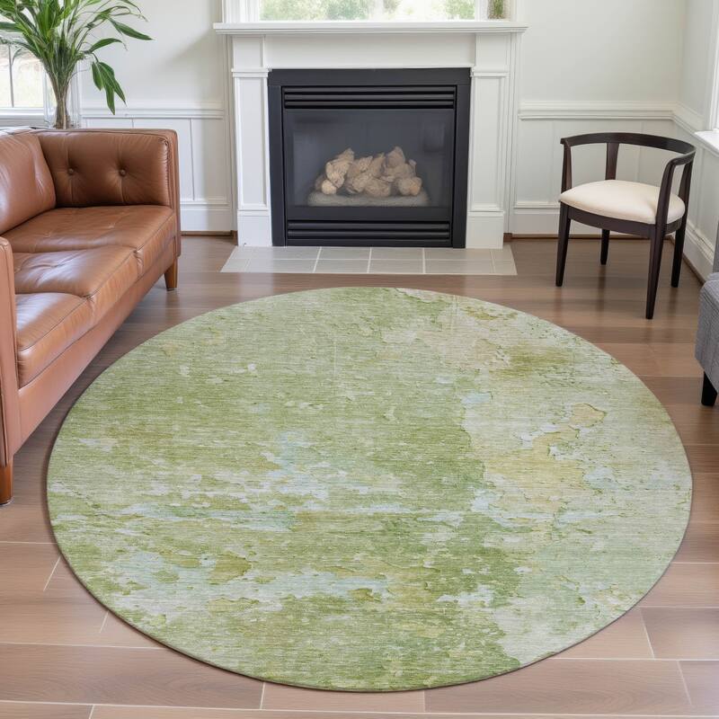 Premium Washable Super Soft Abstract Watercolor Mayfield Rug - Aloe - 8' x 8'