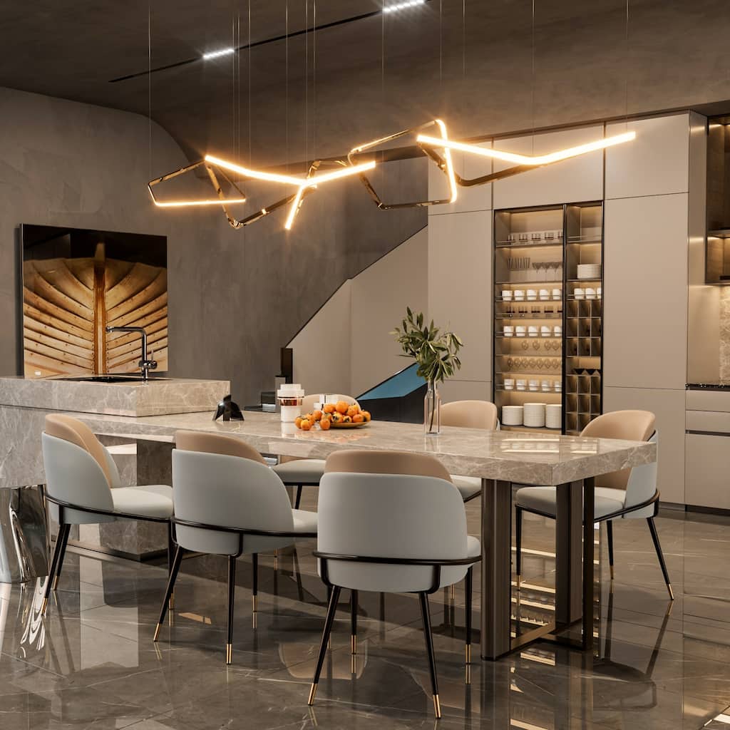 Set of 2 Kitchen Leather Two Toned Leisure Upholstered Seat Dining Room Chairs with Metal Legs