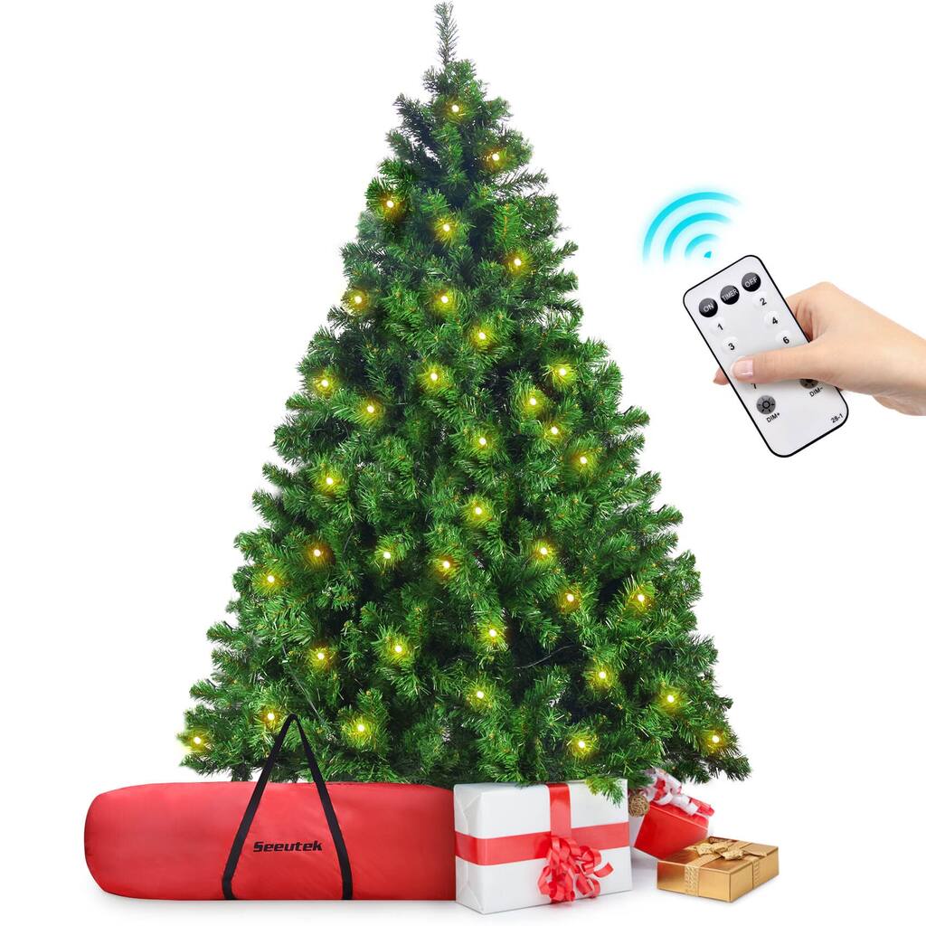 6ft Christmas Tree with Lights,Remote Control Green Artificial Pre lit Christmas Trees 1000 Branch Tips,250 Lights