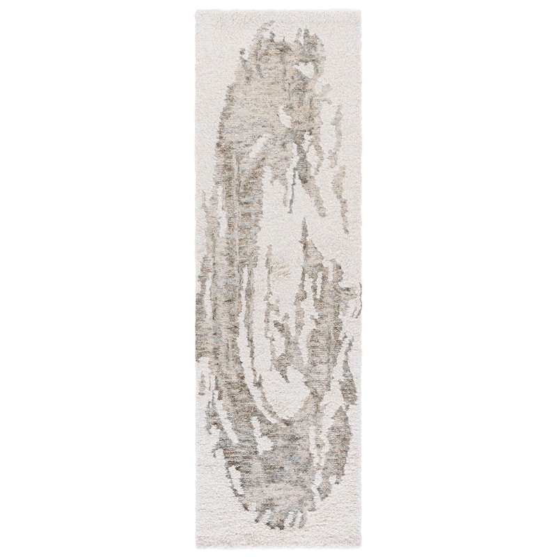 SAFAVIEH Handmade Casablanca Shag Arnleif Wool High-Low Pile Rug - 2'3" x 8' Runner - Ivory/Teal