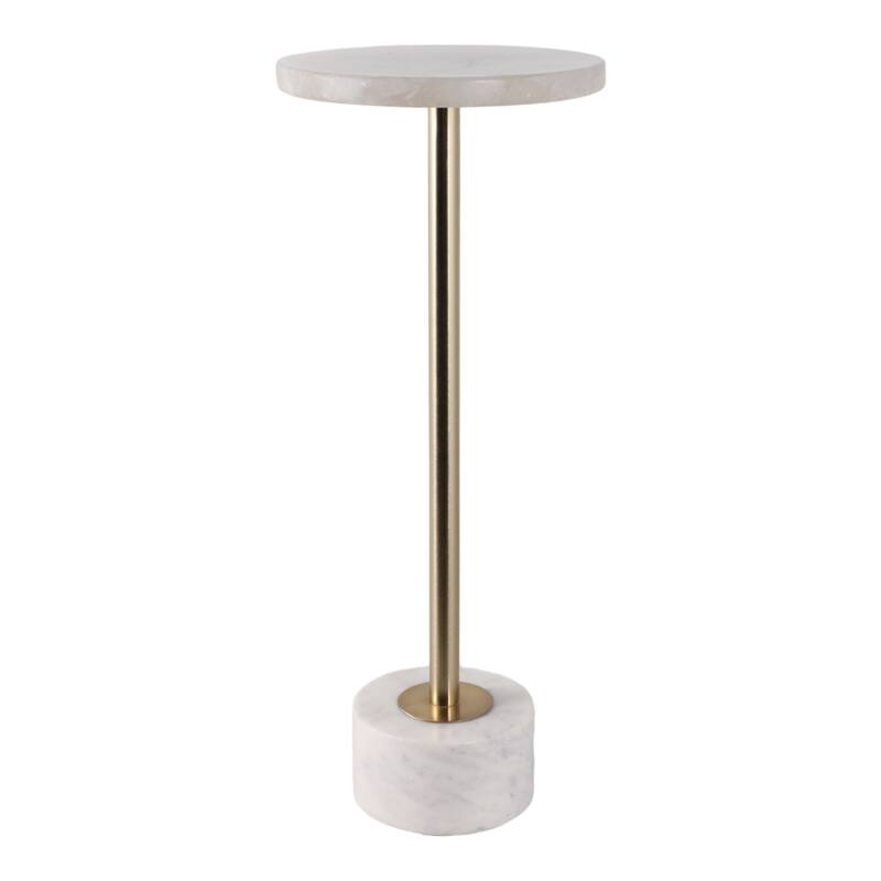 Marble Metal Side Table Modern Slim Base Narrow Round Top Home Decor - 24.0"