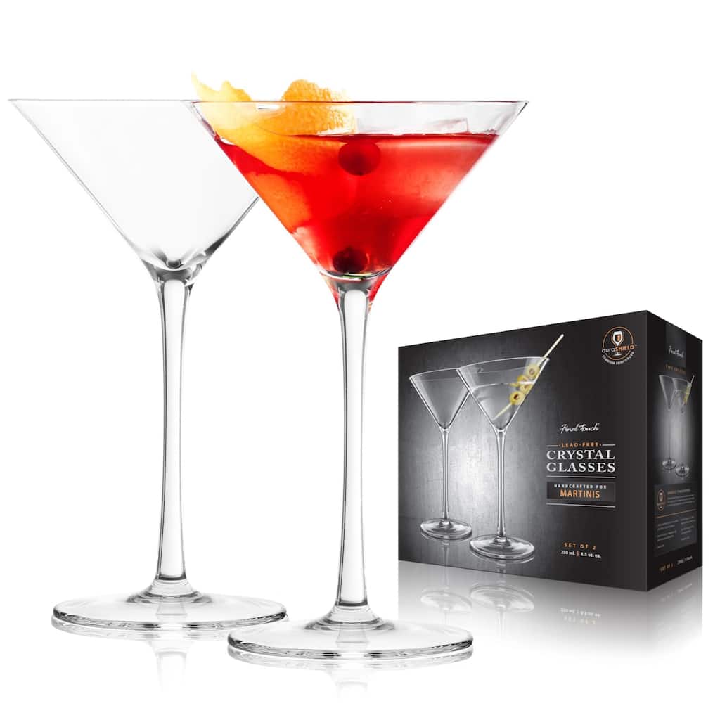 Final Touch Martini Glasses Lead Free Crystal Set of 2 Clear DuraShield Titanium Reinforced - 8.3" H x 10.2" L x 5.1" W