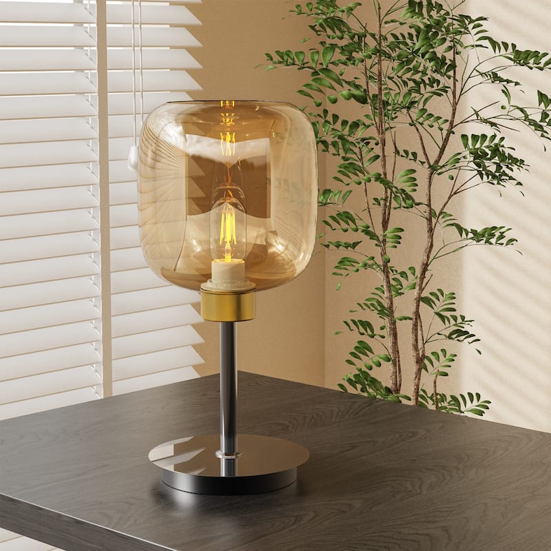 Elegant Amber Glass LED Table Bedside Lamp