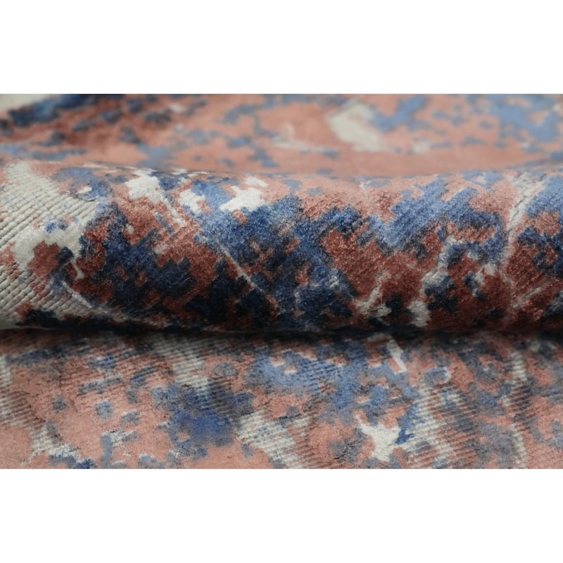 Hand Knotted Oriental Viscose Silk Carpet Modern Abstract Multi-Colored Abstract Area Rug - 8' 0'' X 5' 7''