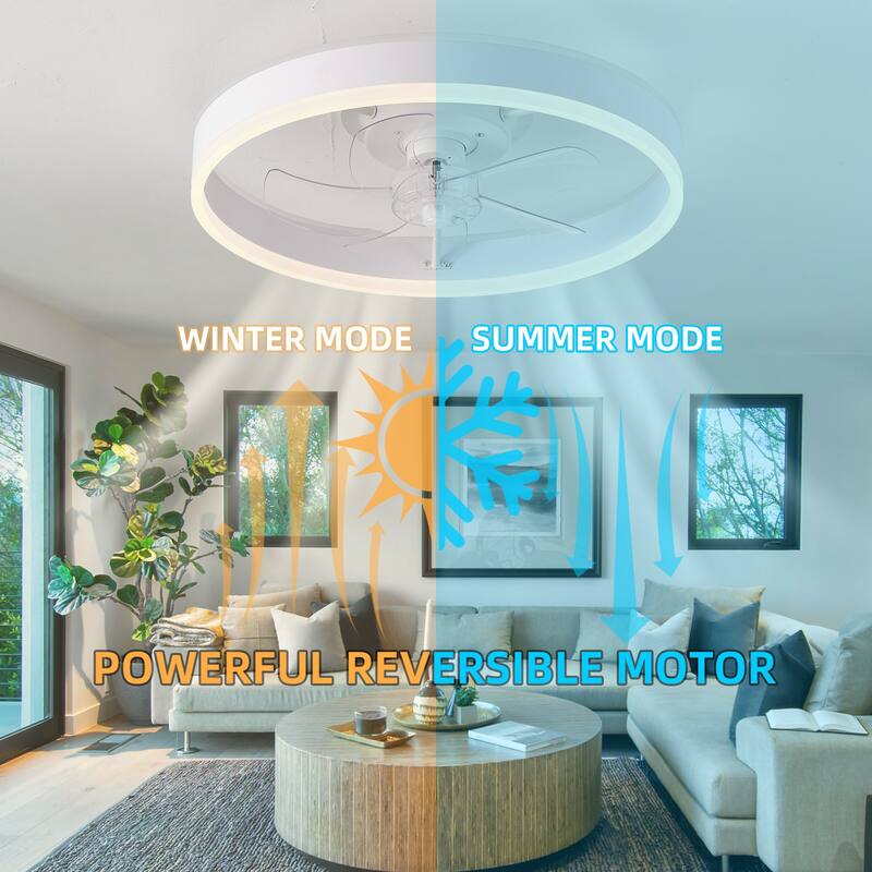 RGB Color Ceiling Fans Lights with Remote/APP Control, 19.7 in Low Profile Flush Mount Ceiling Fan with Reversible Motor