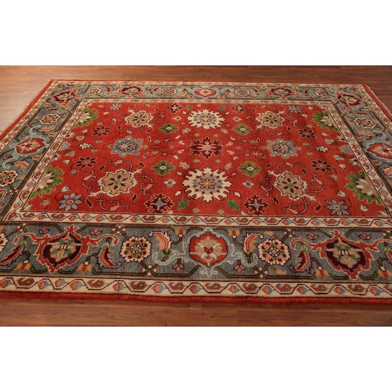 All-Over Floral Heriz Serapi Indian Area Rug Handmade Wool Carpet - 8'0"x 9'11"