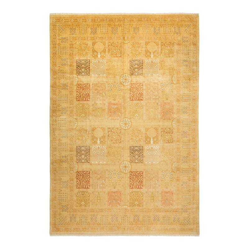 Overton Hand Knotted Wool Vintage Inspired Traditional Mogul Ivory Area Rug - 9' 2" x 13' 5"