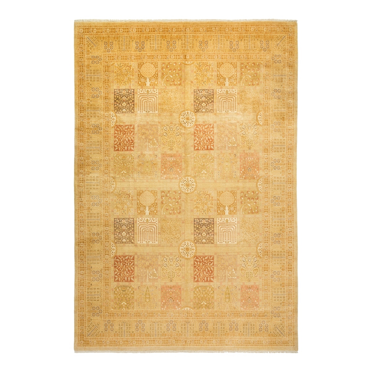 Overton Hand Knotted Wool Vintage Inspired Traditional Mogul Ivory Area Rug - 9' 2" x 13' 5"